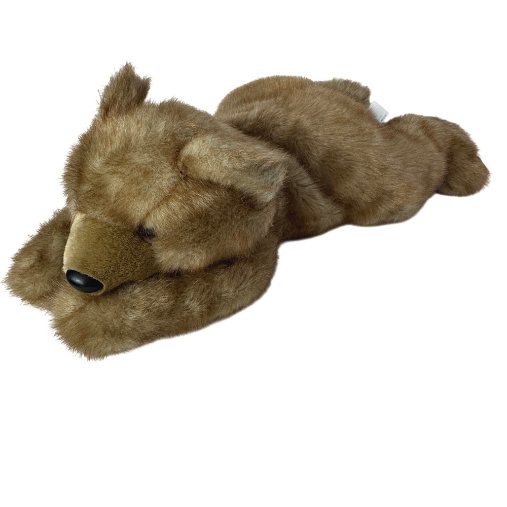 Vintage 1992 MJC International Brown Grizzly Bear Plush Floppy Lying Down Toy
